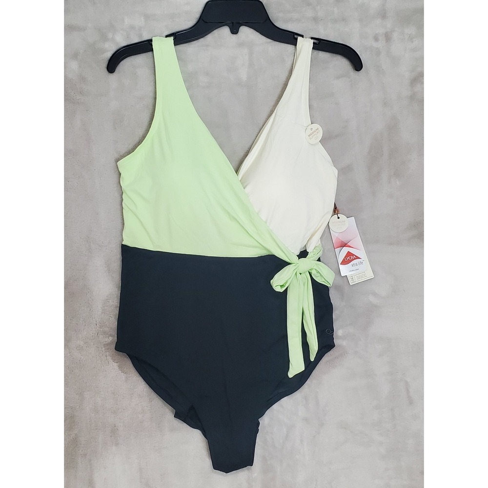 Calia By Carrie Underwood Swimwear Womens 14 One Piece Wrap Tie Aloe Green NWT